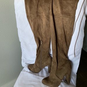 Thigh high taupe boots